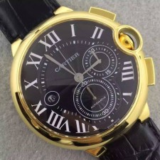Cartier Ballon Bleu Swiss Chronograph Yellow Gold-Black Dial Black Leather strap