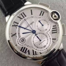 Cartier Ballon Bleu Swiss Chronograph-White Dial Black Leather strap