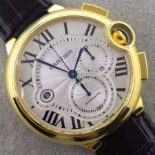 Cartier Ballon Bleu Swiss Chronograph Yellow Gold-White Dial Black Leather strap