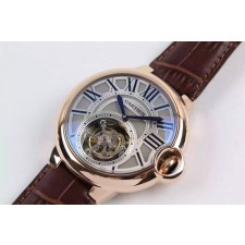 Cartier Blue Ballon Flying Tourbillon Watch 18K Rose Gold-Grey Duo Tier Dial-Brown Leather strap