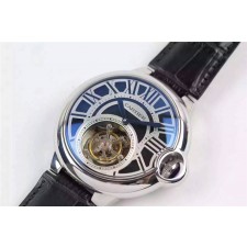 Cartier Blue Ballon Flying Tourbillon Watch-Black Dial-Black Leather strap