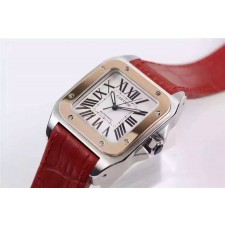 Cartier Santos Women Watch Automatic-White Dial Red Leather Strap