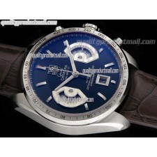 Tag Heuer Grand Carrera Calibre 17 Automatic Chronograph-Blue Dial Silver Ring Subdials-Brown Leather strap