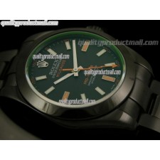 Rolex Milgauss ETA Pro Hunter Swiss Watch-Black Dial Index Hour Markers-Black PVD Coated Stainless Steel Bracelet
