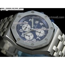 Audemars Piguet Royal Oak Chronograph-Blue Checkered Dial Numeral Hour Markers-Stainless Steel Bracelet