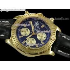 Breitling Chronomat Evolution V3 Chronograph 18K Gold-Black Dial Gold Subdials Index Hour Markers-Black Leather Bracelet 