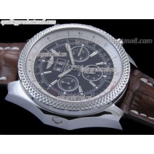 Breitling Bentley 6.75 Big Date Chronograph-Black Dial Black Subdials-Brown Leather Strap 