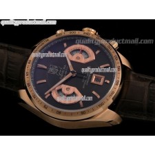 Tag Heuer Grand Carrera Calibre 17 Automatic Chronograph 18K Rose Gold-Brown Dial Silver Ring Subdials-Brown Leather strap