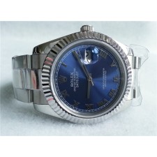 Rolex Datejust II 41mm Swiss Automatic Watch-Blue Dial Roman Numeral Hour Markers-Stainless Steel Oyster Bracelet