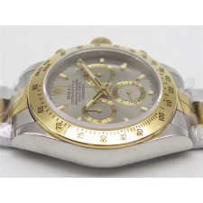 Rolex Daytona Swiss 18K Gold Bi Tone Chronograph-Grey Dial Gold Ring Subdials-Stainless Steel Oyster Bracelet 