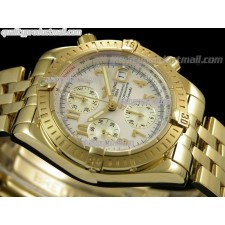 Breitling Chronomat Evolution V3 Chronograph 18K Gold-White Dial Gold Subdials Numerals Hour Markers-Stainless Steel Bracelet