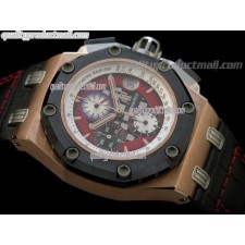 Audemars Piguet Royal Oak Ruben Barichello II Chronograph 18K Rose Gold-Red Perforated Dial Index Hour Markers-Black Leatherr Strap