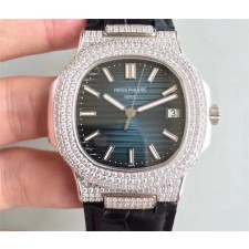 Patek Philippe Nautilus Automatic Watch Blue Gray Diamonds Bezel 40mm