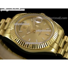 Rolex Day Date II 2008 41mm Gold Plated Swiss Automatic Watch-Yellow Gold Dial Lume Stick Markers-Stainless Steel Presidential Bracelet