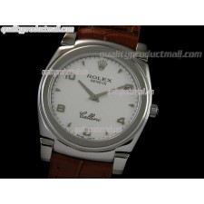 Rolex Cellini Swiss Quartz Watch-White Dial Droplet Hour Markers-Brown Leather strap 