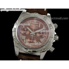 Breitling Chronomat B01 Chronograph-Brown Dials Roman Numerals Hour Markers-Brown Leather Strap