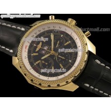 Breitling Bentley 30S Chronograph 18k Gold-Black Dial Black Subdials-Black Leather Strap