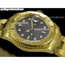 Rolex Yachtmaster II Gold Swiss ETA-Blue Dial White Dot Markers-Gold Plated Stainless Steel Oyster Strap