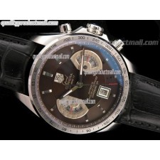 Tag Heuer Grand Carrera Calibre 17 Automatic Chronograph-Brown Dial Silver Ring Subdials-Black Leather strap