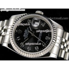 Rolex Datejust 36mm Swiss Automatic Watch-Black Circular Pattern Dial Numeral Hour Markers-Stainless Steel Jubilee Bracelet
