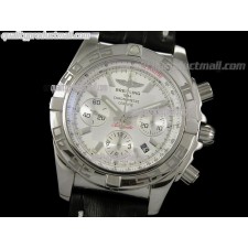 Breitling Chronomat B01 Chronograph-White Dial Index Hour Markers-Black Leather Strap