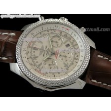 Breitling Bentley 30S Chronograph-White Dial White Subdials-Brown Leather Strap