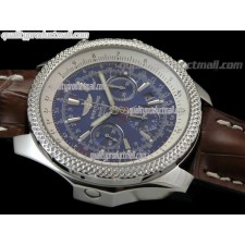 Breitling Bentley 30S Chronograph-Blue Dial Blue Subdials-Brown Leather Strap