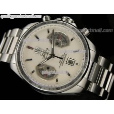 Tag Heuer Grand Carrera Calibre 17 Automatic Chronograph-White Dial Silver Ring Subdials-Stainless Steel bracelet