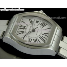 Cartier Roadster XXL Swiss Automatic Watch-White dial Black Roman Markers-Stainless Steel Bracelet