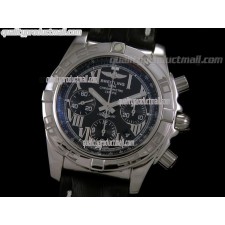 Breitling Chronomat B01 Chronograph-Black Dial Roman Numeral Markers-Black Leather Strap