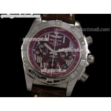Breitling Chronomat B01 Chronograph-Burgundy Dials Roman Numerals Hour Markers-Brown Leather Strap