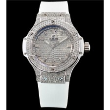 Hublot Big Bang 38mm Automatic Watch Diamonds Dial White Strap