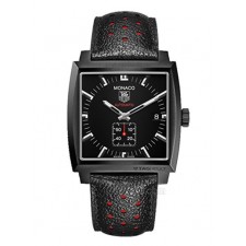 Tag Heuer Monaco WW2119.FC6338 Automatic Watch-Full Black -Leather Bracelet 