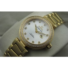 Omega Deville Ladymatic Diamonds Automatic Watch Yellow Gold White 34mm