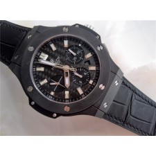 Hublot Big Bang All Black Magic Limited Edition Chronograph-Black Dial Index Hour Markers-Black Leather Strap