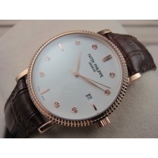 Patek Philippe Calatrava Leather Strap Rose Gold Diamond Marker Swiss 2824 Automatic Watch