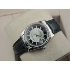 Rolex Datejust 36mm Swiss Automatic Watch-Black&Silvery Dial Stick Markers-Black Leather Bracelet
