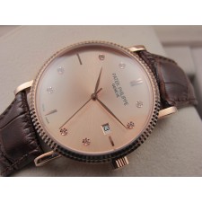 Patek Philippe Calatrava Rose Gold Diamond Marker Leather Strap Swiss 2824 Automatic Watch 