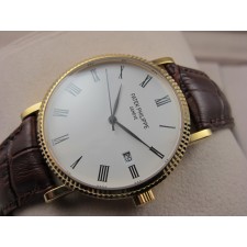 Patek Philippe Calatrava Leather Strap Yellow Gold Roman Marker Swiss 2824 Automatic Watch