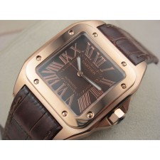 Cartier Santos 100th Anniversary Automatic Watch-Brown Dial-Brown Leather Strap 