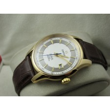 Omega De Ville Automatic Watch 18K Gold-Concentric Circle Dial-Dark Brown Leather Strap