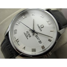 Omega De Ville Automatic Watch-White Dial With Roman Numeral Marker-Black Leather Strap