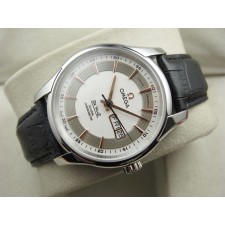 Omega De Ville Automatic Watch-White Dial With Golden Stick Marker-Black Leather Strap