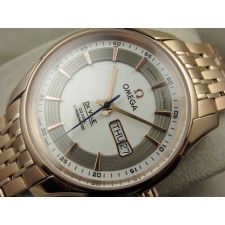 Omega De Ville Automatic Watch Rose Gold - White Dial With Stick Marker - Stainless Steel Strap