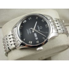 Omega De Ville Automatic Watch - Black Dial With Roman Numeral Marker - Stainless Steel Strap