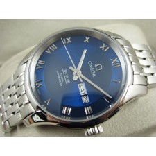Omega De Ville Automatic Watch - Royal Blue Dial With Roman Numeral Marker - Stainless Steel Strap