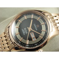 Omega De Ville Automatic Watch Rose Gold - Black Dial With Stick Marker - Stainless Steel Strap