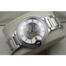 Cartier Ballon Bleu Diamonds Automatic Watch-Skeleton Dial-Stainless Steel Strap