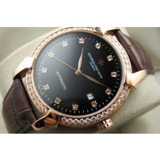 Vacheron Constantin Malte Swiss 2824 Movement Rose Gold Diamond Bezel Watch-Black