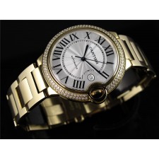 Cartier Ballon Bleu Swiss 2836 Automatic Man Watch Full Yellow Gold Two-Rows Diamonds